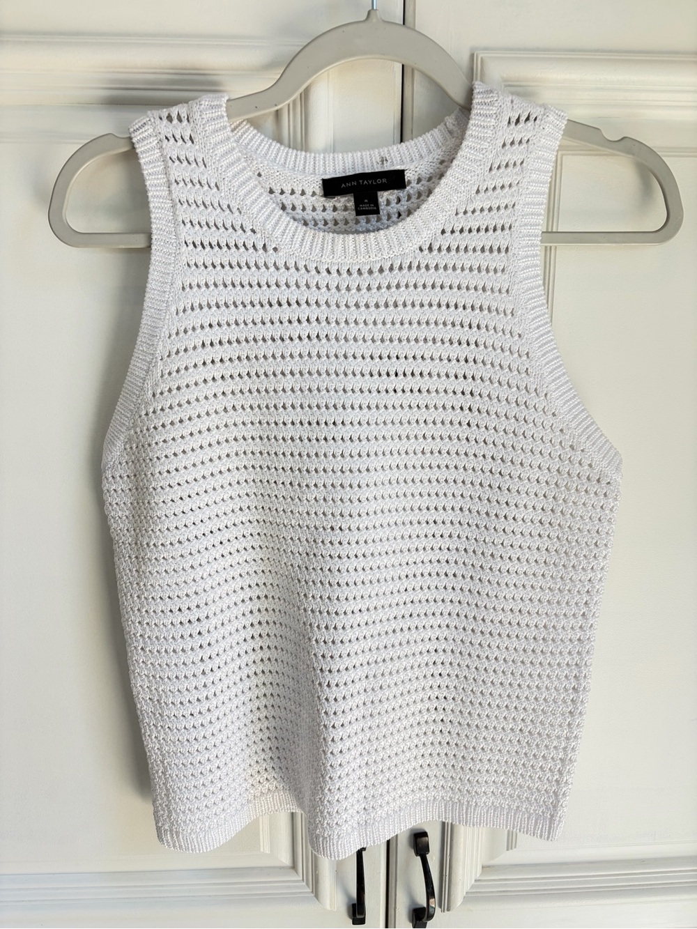Ann Taylor White Open-Knit Sleeveless Tank
